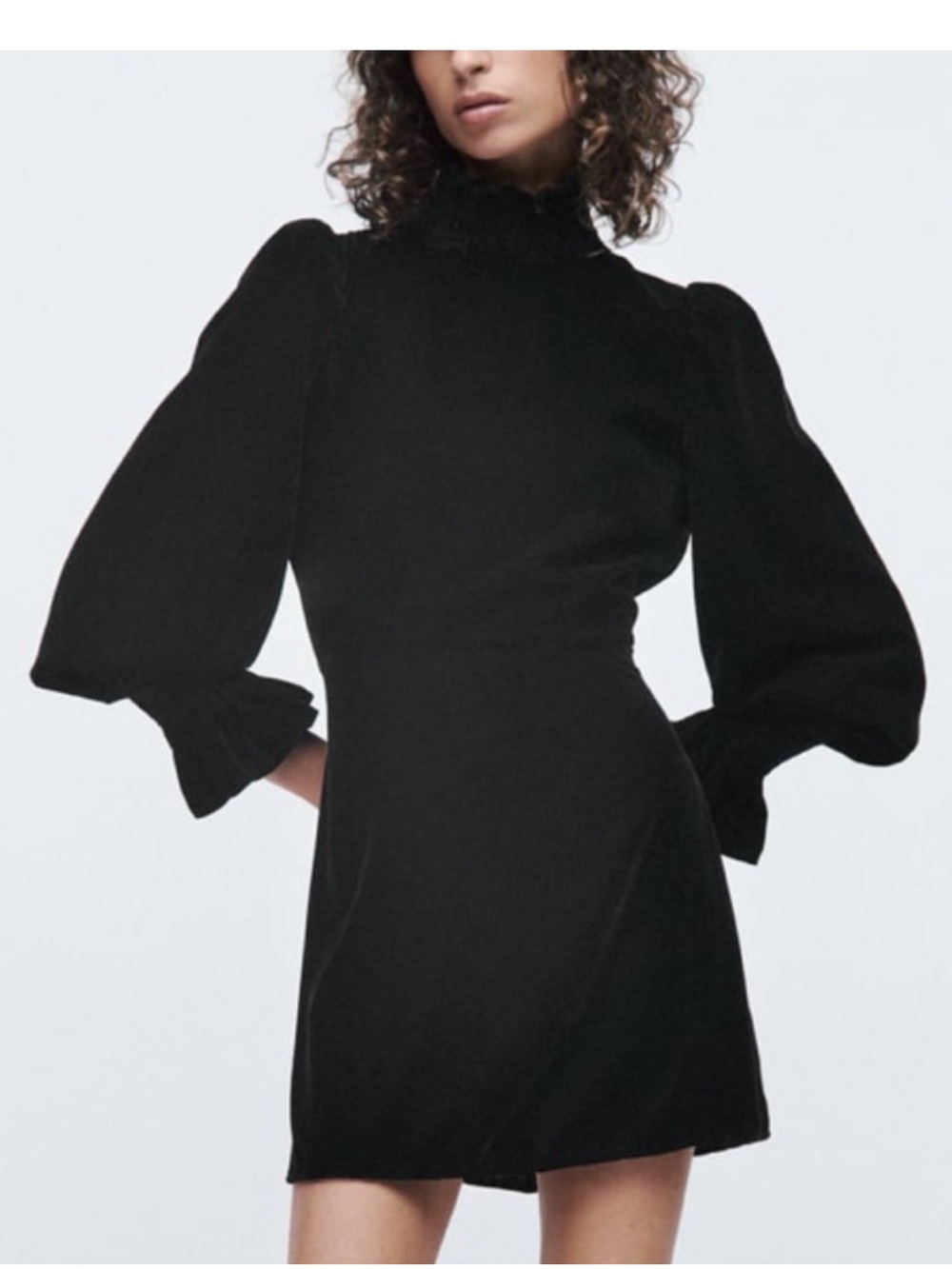 Zara Black Puff-Sleeve High-Neck Mini Dress